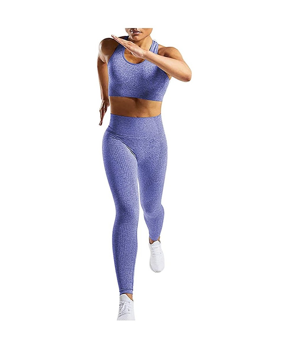 Thermal Underwear Women Yoga Suit Printed Camouflage High Waist Hip Bottom Running Fitness Pants +Vest - D-blue - CT193QH8E3E