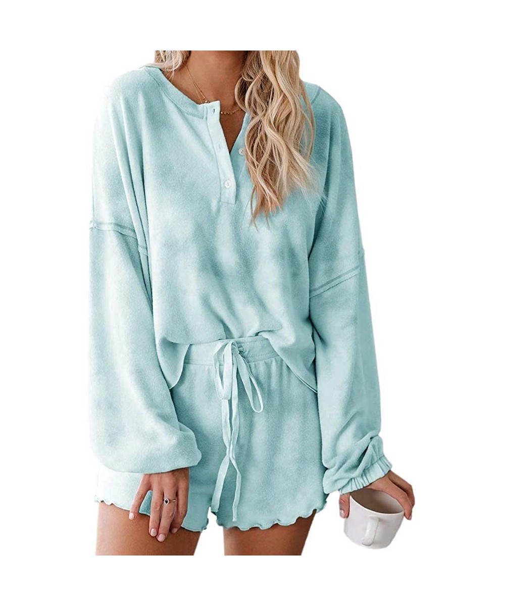 Sets Womens Novetly Tie Dye Lounge Wear Loose Casual Soft Pajamas Sets - Green - C71983RQ9UQ