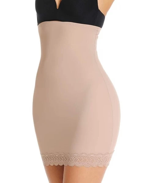 Shapewear Tummy Control Shapewear Half Slips for Women Under Dresses High Waist Underwear - Beige With Lace - CY18UU4KR9H