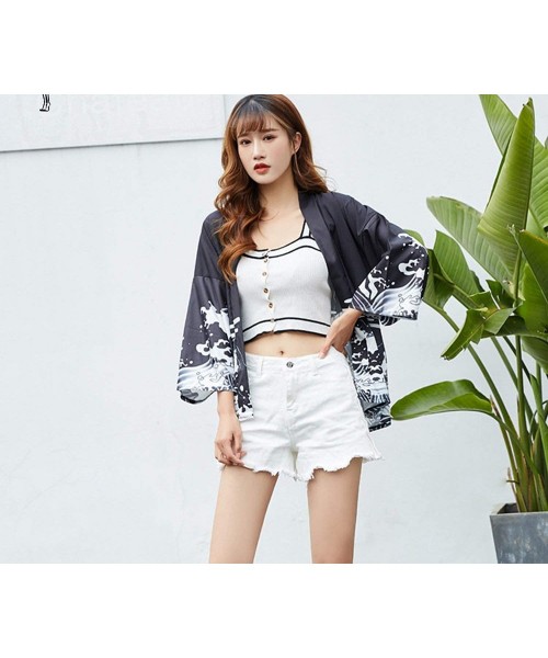 Robes Harajuku Japanese Robes Streetwear Style Waves Flying Dragon Loose Chiffon Cardigan Kimono Yukata Women Kimono - As Pic...