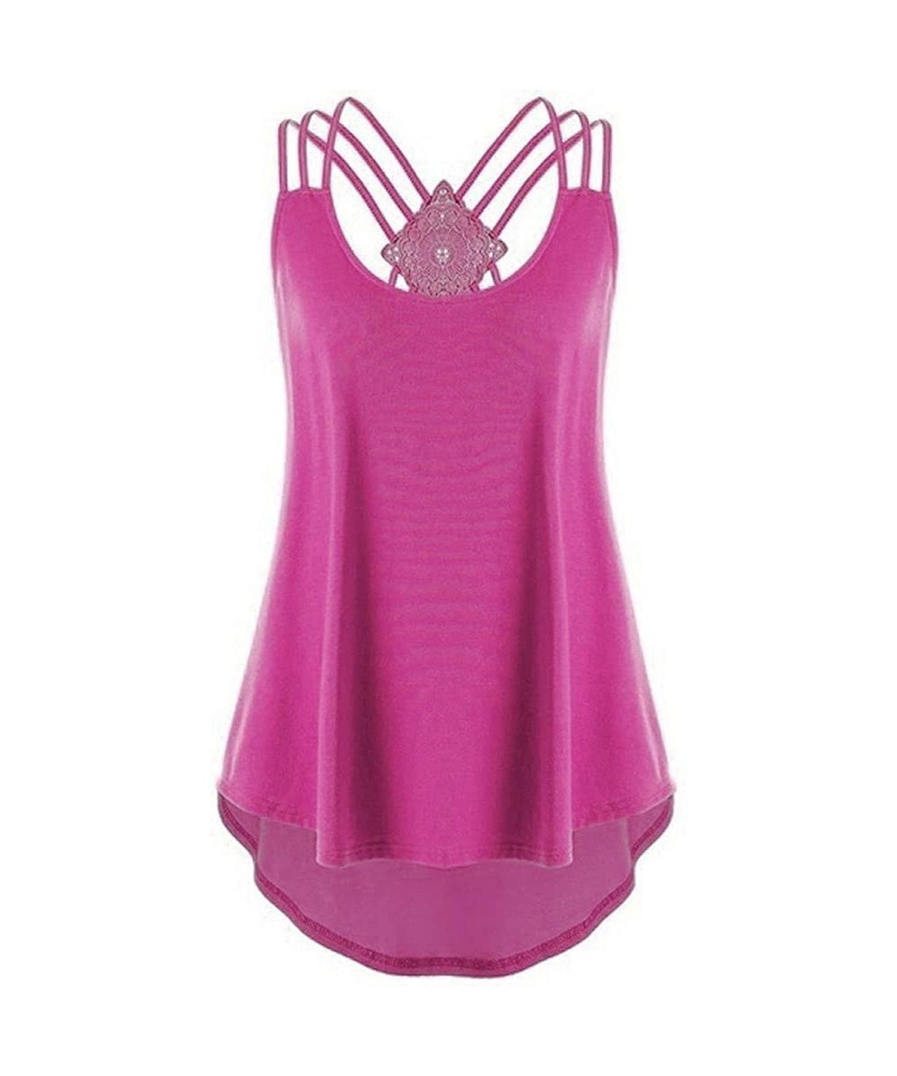 Shapewear Women's Sleeveless Vest Summer Bandage Flower Print T-Shirt Top Casual Lace Vest - Hot Pink - CI18SDYKNOU