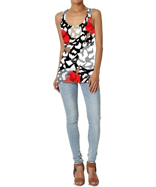 Camisoles & Tanks Girl's Red Blooming Flowe Leopard Pattern Black and White Background Tank Top Tanktop Women Basic Plain Pre...