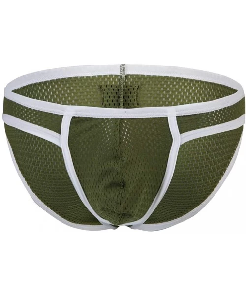 Briefs Men Briefs Breathable Mesh Triangle Bikinis Solid Color - Army Green - CY18A6YMZHW