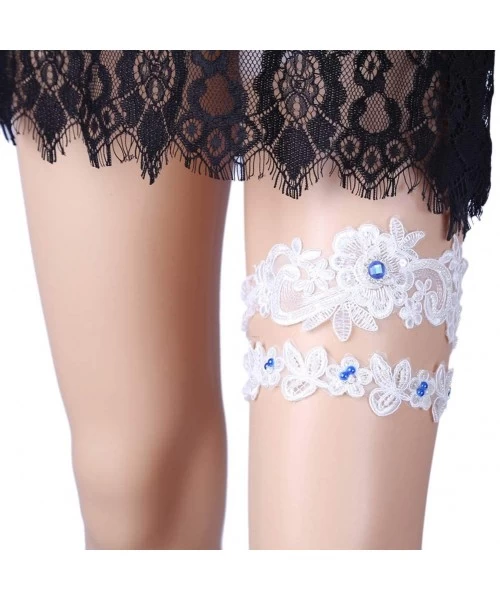 Garters & Garter Belts 2019 Sexy Lace Wedding Garter Set for Bride Stretchy Party Leg Garters Rhinestones - F-white - C818HGH...