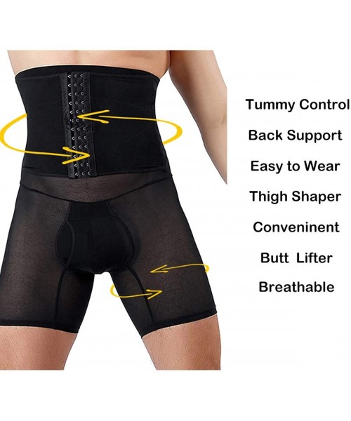 Shapewear Men's Shapewear High Waist Tummy Leg Control Briefs Anti-Curling Slimming Body Shaper - Black-hooks-1-steel-bones -...