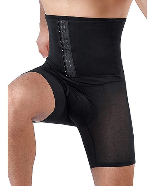 Shapewear Men's Shapewear High Waist Tummy Leg Control Briefs Anti-Curling Slimming Body Shaper - Black-hooks-1-steel-bones -...