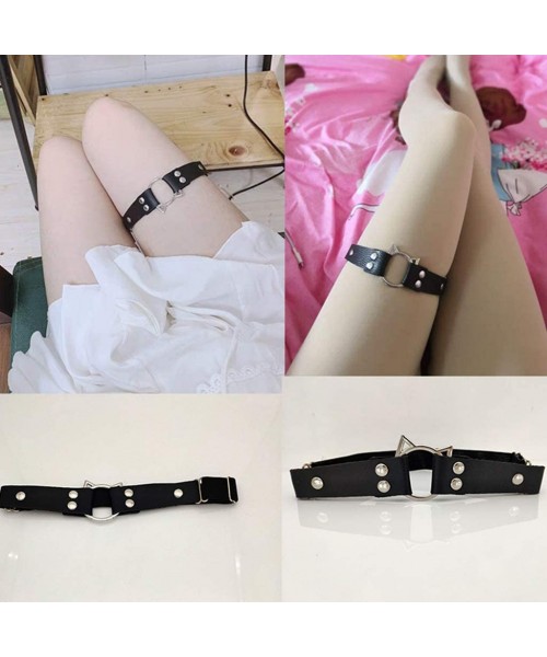 Garters & Garter Belts Women Men Sexy Faux Leather Elasticity Leg Garter Belt Cute Hollow Cat Stretchy Wide Band Thigh Ring A...