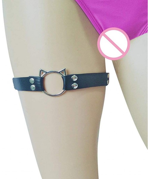 Garters & Garter Belts Women Men Sexy Faux Leather Elasticity Leg Garter Belt Cute Hollow Cat Stretchy Wide Band Thigh Ring A...