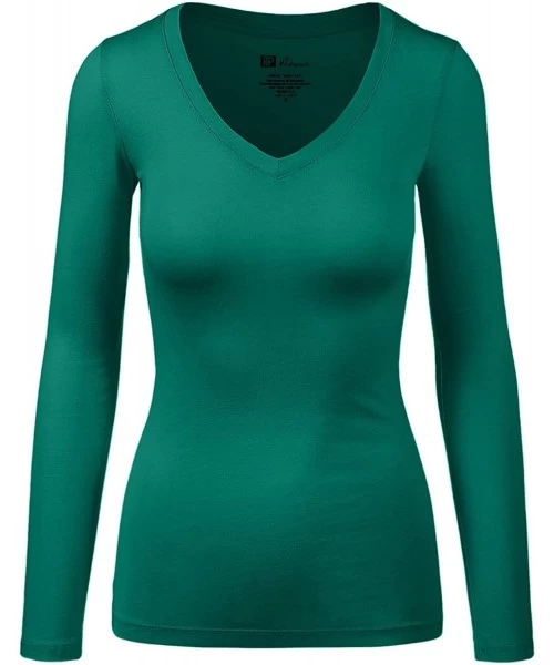 Shapewear Women's Basic Long Sleeve V Neck Tee Everyday Casual Shirts - 107-green - CD187538WLL