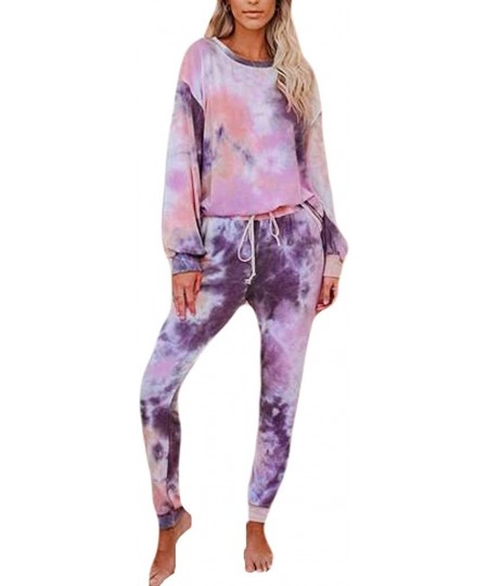 Sets Sweatsuit for Women Plus Size-Tie Dye Print Pajama Sets Long Sleeve Tee and Sweatpants Loungewear Leisure Sleepwear - Pu...