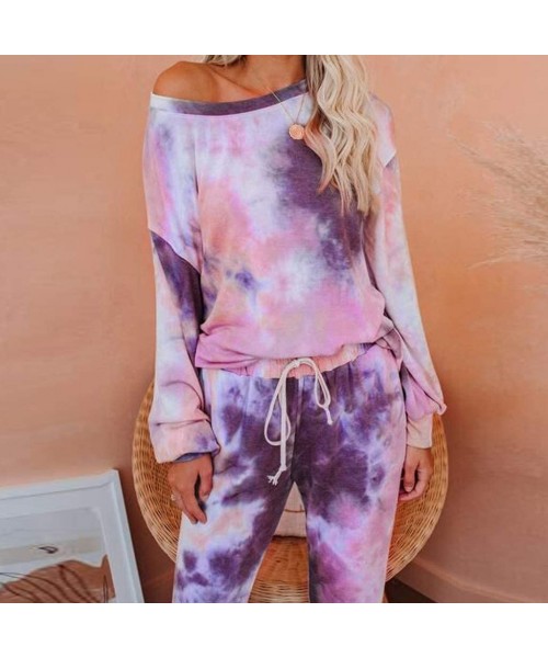 Sets Sweatsuit for Women Plus Size-Tie Dye Print Pajama Sets Long Sleeve Tee and Sweatpants Loungewear Leisure Sleepwear - Pu...