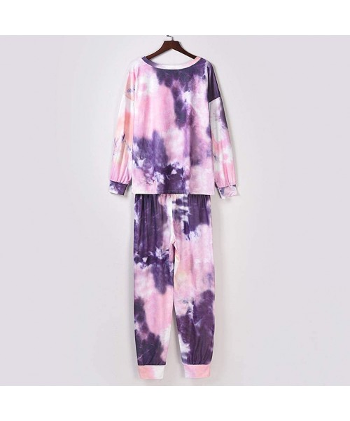 Sets Sweatsuit for Women Plus Size-Tie Dye Print Pajama Sets Long Sleeve Tee and Sweatpants Loungewear Leisure Sleepwear - Pu...