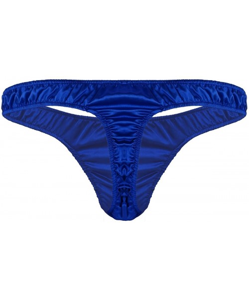 G-Strings & Thongs Men's Ruffled Satin Low Rise High Cut G-String Thong Sissy Pouch Panties Underwear - Blue - CK1986QKIYN