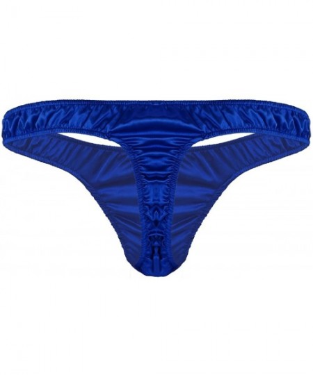 G-Strings & Thongs Men's Ruffled Satin Low Rise High Cut G-String Thong Sissy Pouch Panties Underwear - Blue - CK1986QKIYN