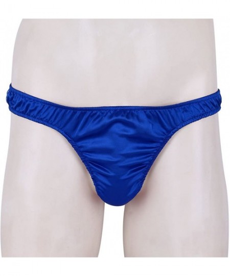 G-Strings & Thongs Men's Ruffled Satin Low Rise High Cut G-String Thong Sissy Pouch Panties Underwear - Blue - CK1986QKIYN