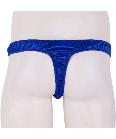 G-Strings & Thongs Men's Ruffled Satin Low Rise High Cut G-String Thong Sissy Pouch Panties Underwear - Blue - CK1986QKIYN