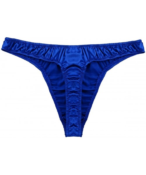 G-Strings & Thongs Men's Ruffled Satin Low Rise High Cut G-String Thong Sissy Pouch Panties Underwear - Blue - CK1986QKIYN