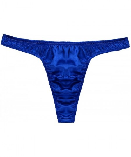 G-Strings & Thongs Men's Ruffled Satin Low Rise High Cut G-String Thong Sissy Pouch Panties Underwear - Blue - CK1986QKIYN