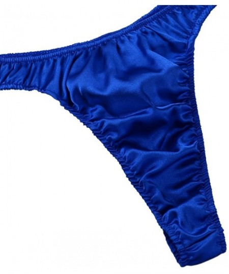 G-Strings & Thongs Men's Ruffled Satin Low Rise High Cut G-String Thong Sissy Pouch Panties Underwear - Blue - CK1986QKIYN