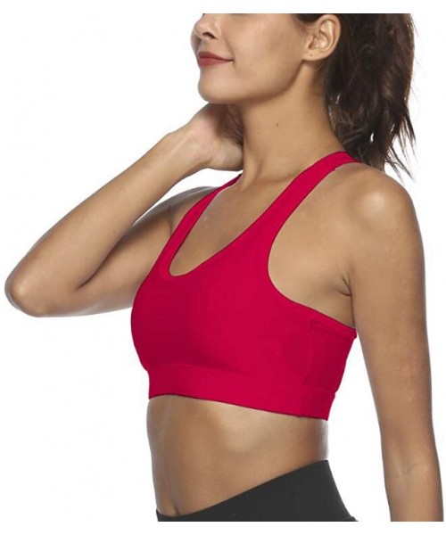 Bras Top Women Sports Bra with Phone Pocket Push Up Underwear Top Female Gym Fitness Running Yoga - Red - CL18AA7U4S4