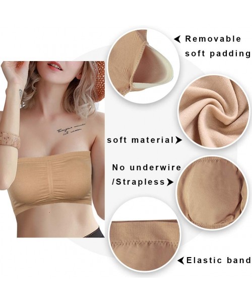 Camisoles & Tanks Women's Bandeau Bra- Basic Padded Tube Bra Top Strapless Brarette Bra S-XXXL - Beige - CB18UWE3NW6