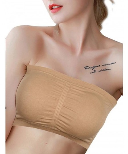 Camisoles & Tanks Women's Bandeau Bra- Basic Padded Tube Bra Top Strapless Brarette Bra S-XXXL - Beige - CB18UWE3NW6