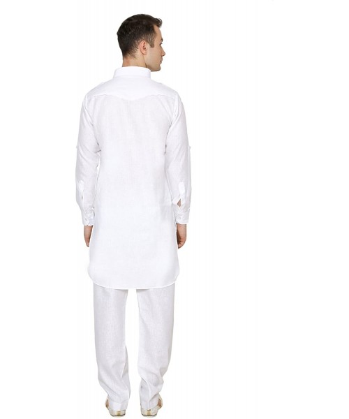 Sleep Tops Varomhey Men Linen Cotton Pathani Suit White - CQ18LY4A3QL