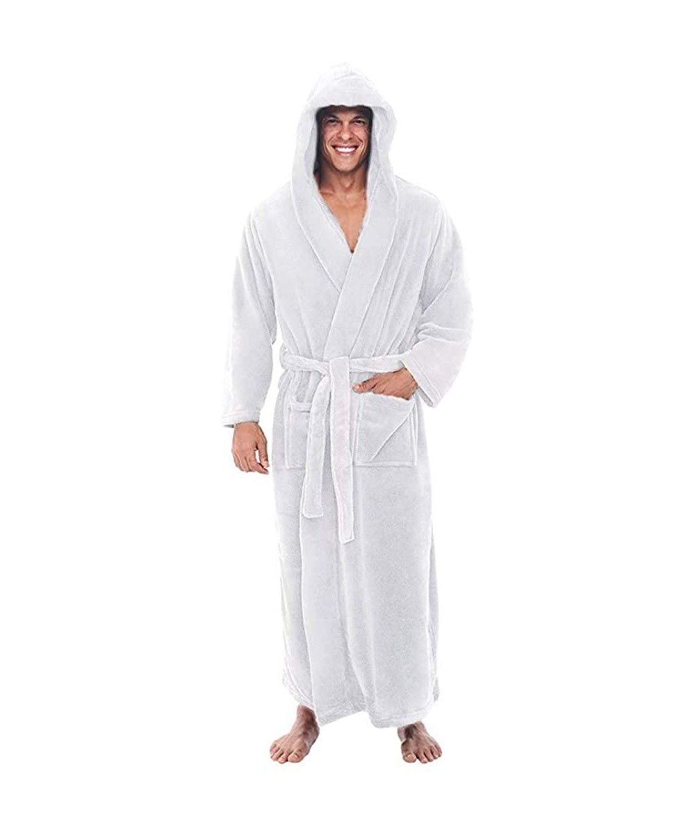 Robes Men's Bathrobe Fleece Lengthened Robe Plush Hood Robe Plus Size Pajamas Sleepwear Coat Open Front Spa Robe Coat - White...