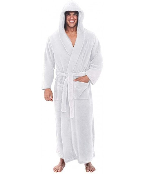 Robes Men's Bathrobe Fleece Lengthened Robe Plush Hood Robe Plus Size Pajamas Sleepwear Coat Open Front Spa Robe Coat - White...