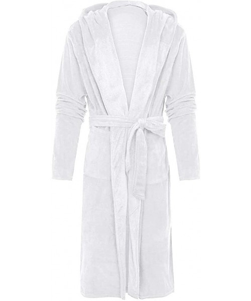 Robes Men's Bathrobe Fleece Lengthened Robe Plush Hood Robe Plus Size Pajamas Sleepwear Coat Open Front Spa Robe Coat - White...