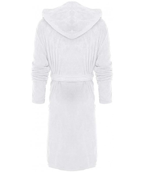 Robes Men's Bathrobe Fleece Lengthened Robe Plush Hood Robe Plus Size Pajamas Sleepwear Coat Open Front Spa Robe Coat - White...