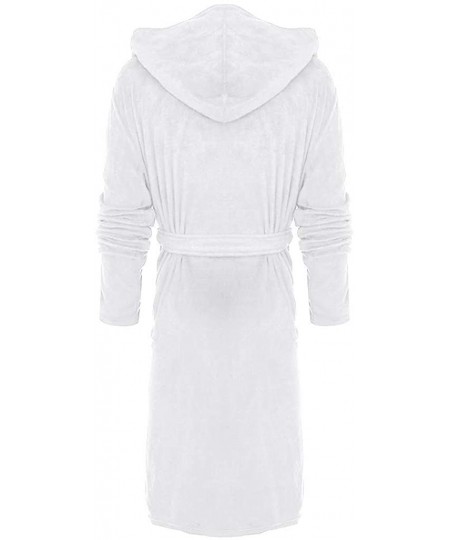 Robes Men's Bathrobe Fleece Lengthened Robe Plush Hood Robe Plus Size Pajamas Sleepwear Coat Open Front Spa Robe Coat - White...