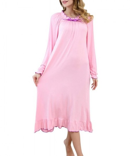 Nightgowns & Sleepshirts Women's Nightgown Loose Sleepwear Elastic Collar Full Length Victorian Pajamas - Pink - CN1873OCWHX