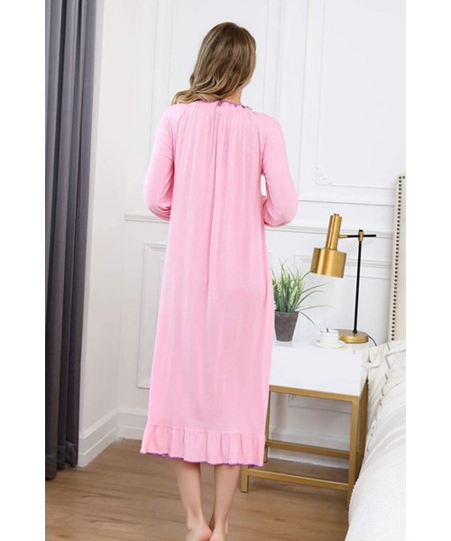 Nightgowns & Sleepshirts Women's Nightgown Loose Sleepwear Elastic Collar Full Length Victorian Pajamas - Pink - CN1873OCWHX