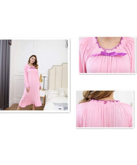 Nightgowns & Sleepshirts Women's Nightgown Loose Sleepwear Elastic Collar Full Length Victorian Pajamas - Pink - CN1873OCWHX