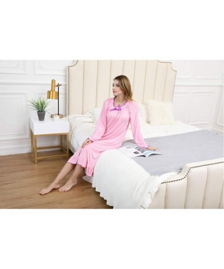 Nightgowns & Sleepshirts Women's Nightgown Loose Sleepwear Elastic Collar Full Length Victorian Pajamas - Pink - CN1873OCWHX