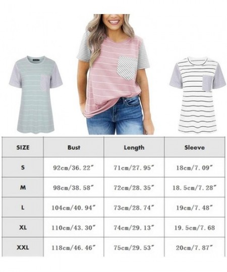 Tops Women Long Sleeve Round Neck Blouse Color Block Striped Casual Tops T Shirt - Q Front Pocket Black - C3193OONZKL