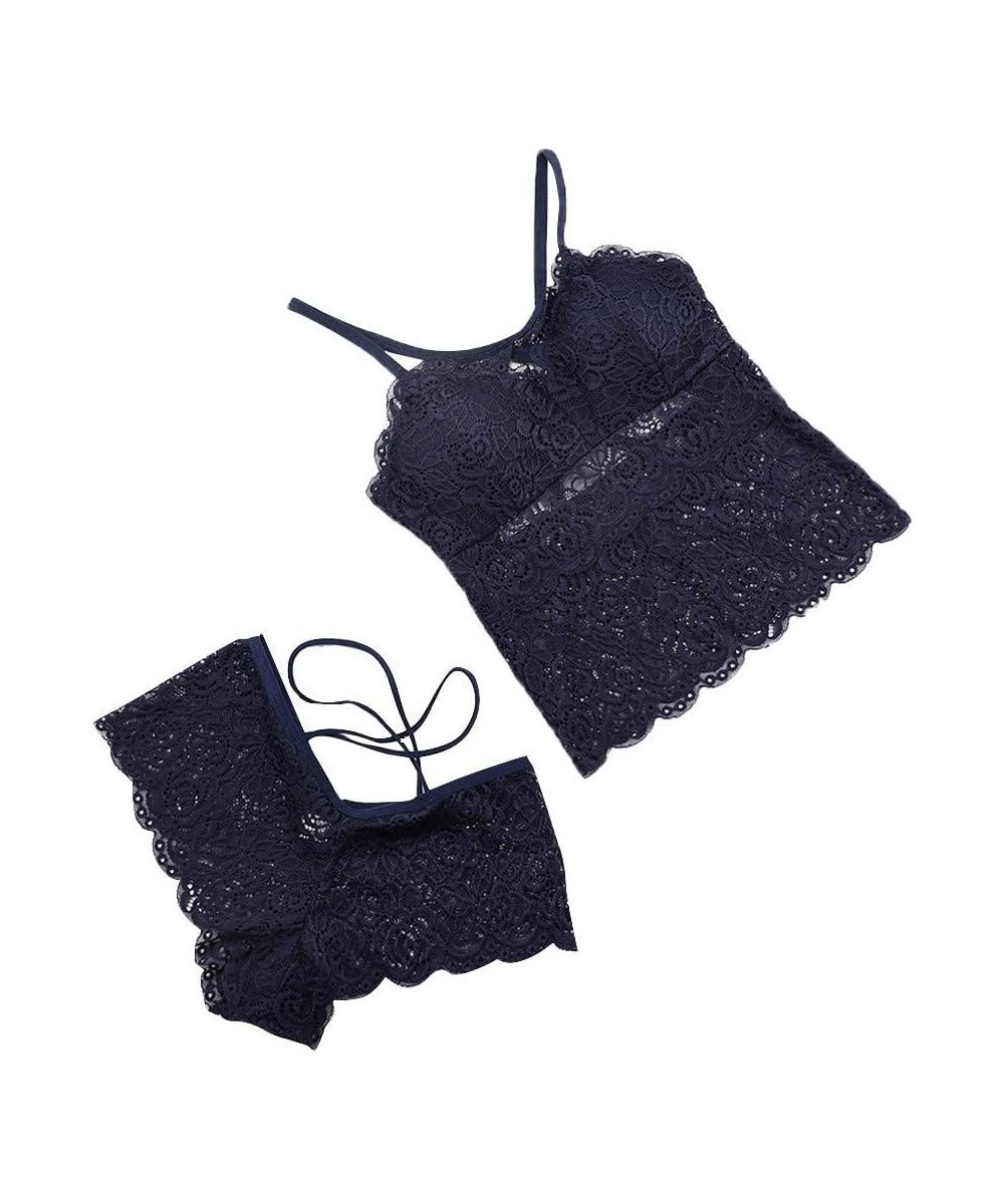 Sets Women Sleepwear Lace Pajamas Set Strappy 2 Piece Cami Shorts Nightwear Camisole Short Sets Lingerie Sexy Lace Bra and Pa...