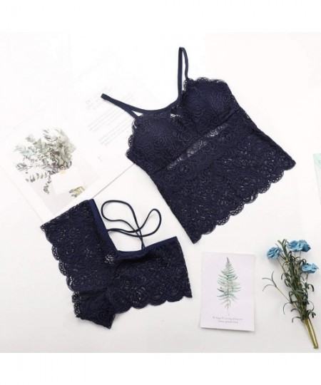 Sets Women Sleepwear Lace Pajamas Set Strappy 2 Piece Cami Shorts Nightwear Camisole Short Sets Lingerie Sexy Lace Bra and Pa...