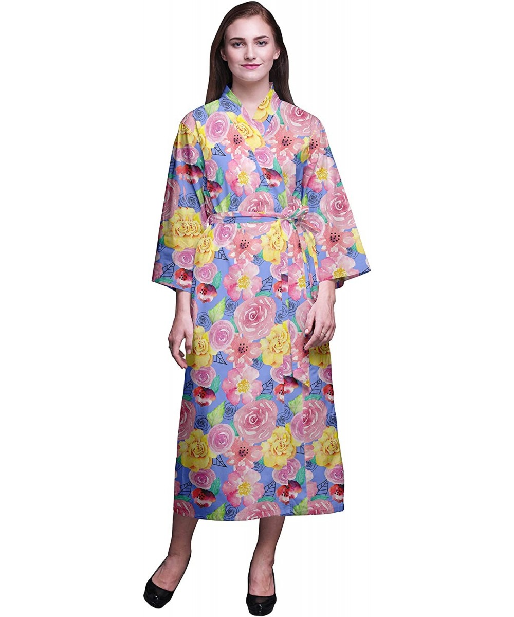 Robes Printed Crossover Robes Bridesmaid Getting Ready Shirt Dresses Bathrobes for Women - Lavender Blue - CF18TM53R7K