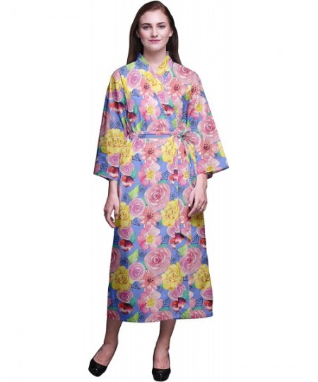 Robes Printed Crossover Robes Bridesmaid Getting Ready Shirt Dresses Bathrobes for Women - Lavender Blue - CF18TM53R7K