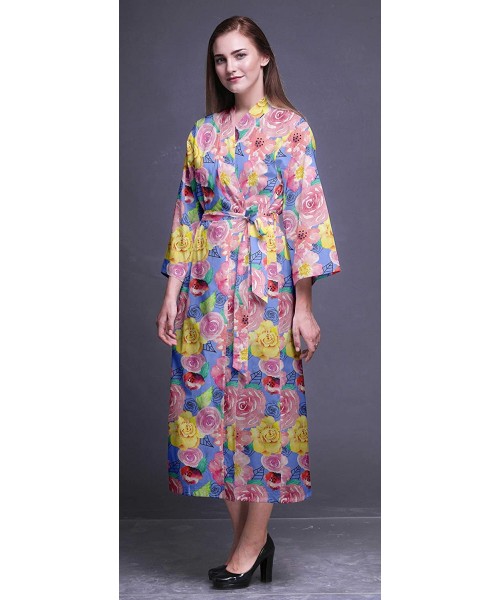 Robes Printed Crossover Robes Bridesmaid Getting Ready Shirt Dresses Bathrobes for Women - Lavender Blue - CF18TM53R7K