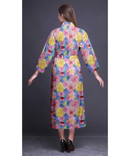 Robes Printed Crossover Robes Bridesmaid Getting Ready Shirt Dresses Bathrobes for Women - Lavender Blue - CF18TM53R7K