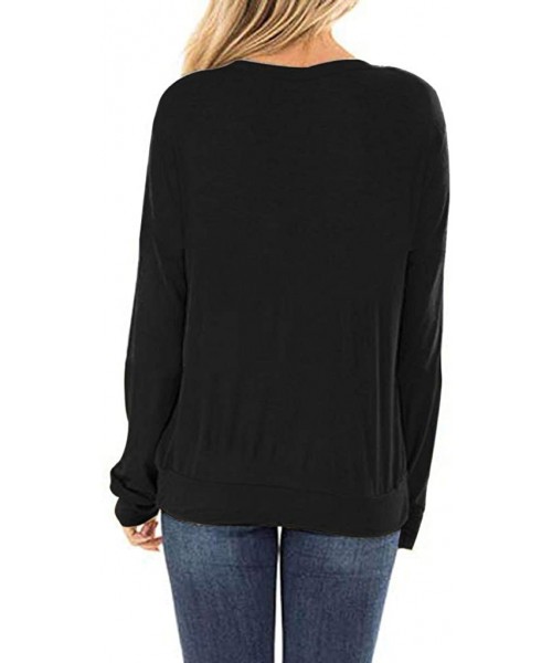 Tops Solid Color Tops- Womens Fashion Hollow Out Long Sleeve Scoop Neck Casual Loose Tunic Blouse - Black - CK1933W02QI