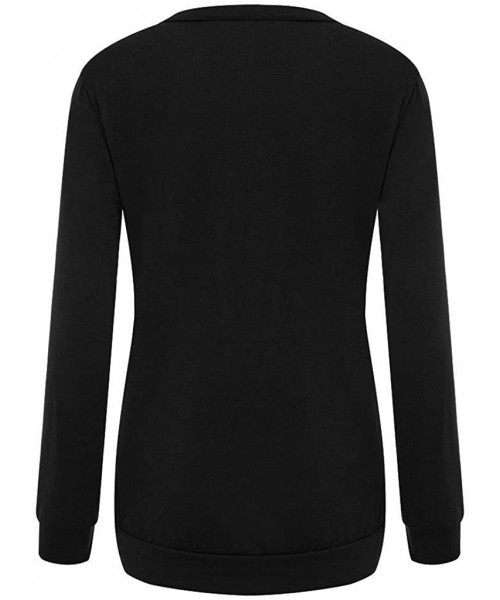 Tops Solid Color Tops- Womens Fashion Hollow Out Long Sleeve Scoop Neck Casual Loose Tunic Blouse - Black - CK1933W02QI