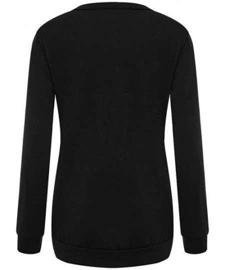 Tops Solid Color Tops- Womens Fashion Hollow Out Long Sleeve Scoop Neck Casual Loose Tunic Blouse - Black - CK1933W02QI