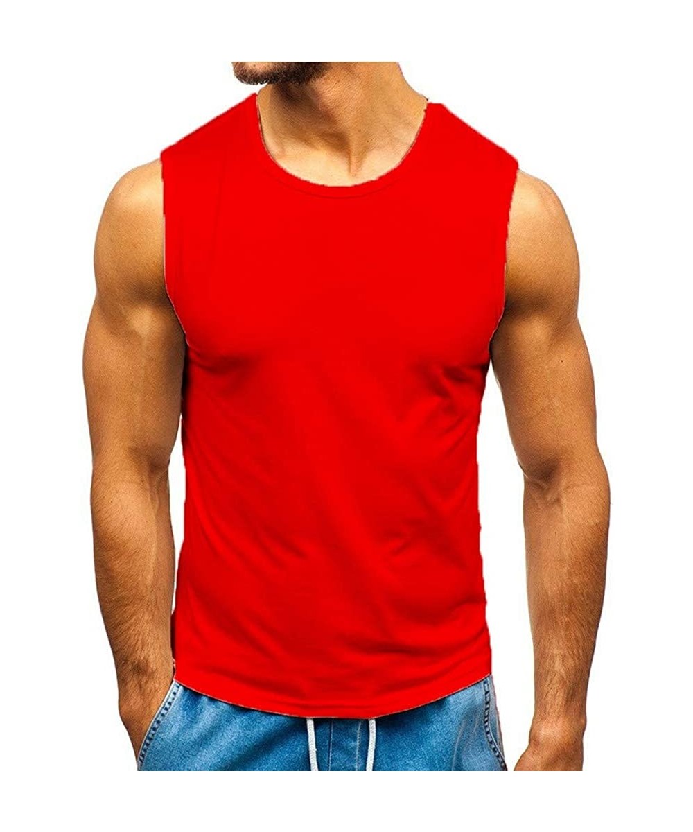 Shapewear Men Solid Color Sport Vest Lightweight Patchwork Sleeveless Tops Tee T-Shirt - Red - C219CAN4OO4