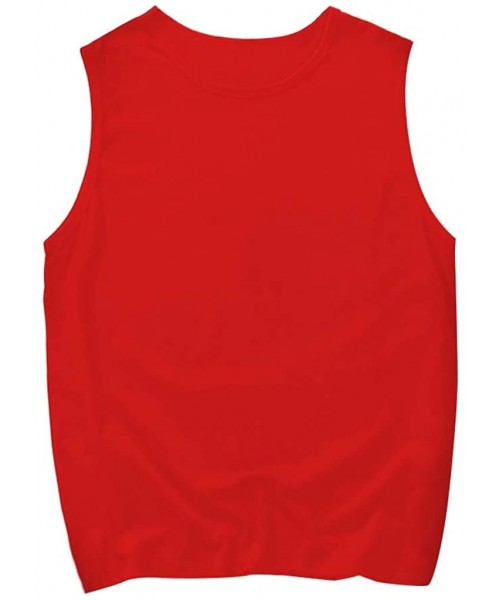 Shapewear Men Solid Color Sport Vest Lightweight Patchwork Sleeveless Tops Tee T-Shirt - Red - C219CAN4OO4