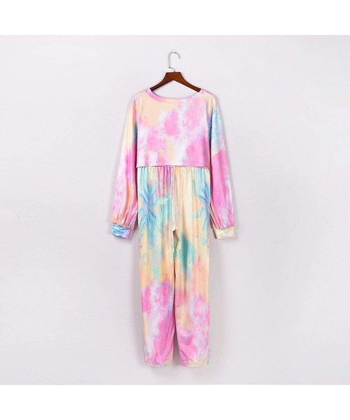 Sets Women 2 Pcs Tie Dye Sweatsuit Pajama Sets Long Sleeve Pullover Drawstring Sweatpants Lounge Jogger Set Nightwear - C - C...