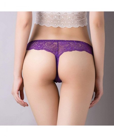 Tops Women's Clothing-Bikini Panty Thong Sexy Panties Thong Lace Low Waist Pants Briefs Underwear Solid Color - Purple - CB18...